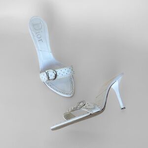 Vintage Dior White Leather Embellished Sandal Heels 39